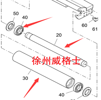 Fogler paver roller shaft, front push roller 21825