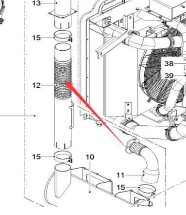 Mill exhaust bellows straight pipe Part No. 204867