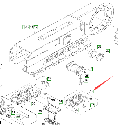 Wirtgen walking chain rail Assembly Part number 17