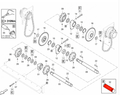 Paver scraper sprocket shaft repair kit part numbe