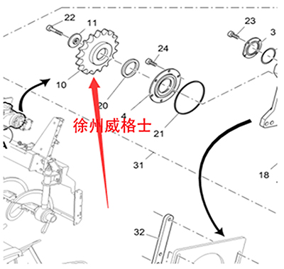 Laying machine material distribution spiral sprock