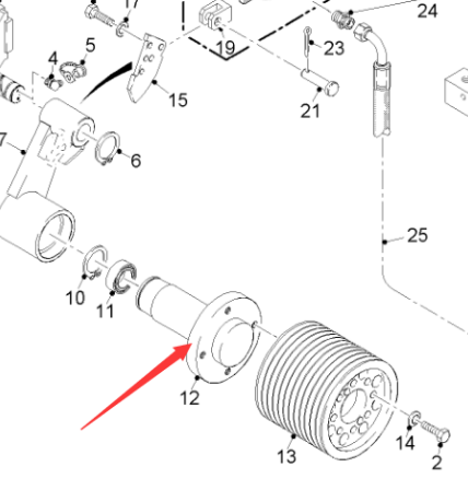 Milling drum belt tensioner pulley bearing shaft c