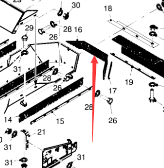 Secondary rubber deflector plate of the milling ma