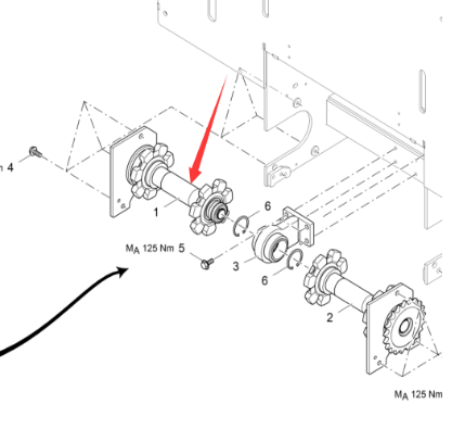 The left scraper chain wheel shaft assembly of the