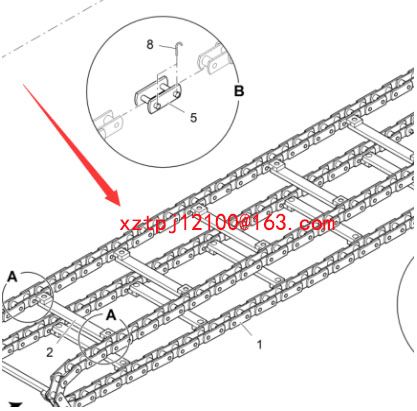 The large chain of the conveying scraper of the pa